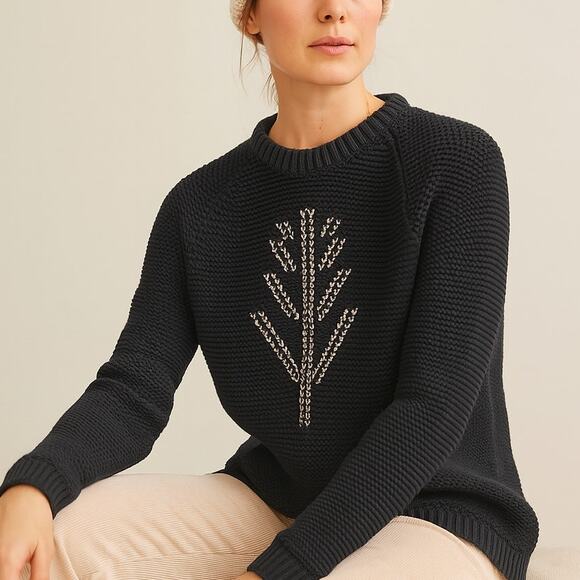 Woolrich Knit Sweater Crewneck Tree Black Sz Med Christmas Cabincore Apres Ski - Picture 1 of 13